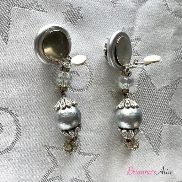 Handmade silver and crystals designer dangling clip on earring - Picture 7 of 8